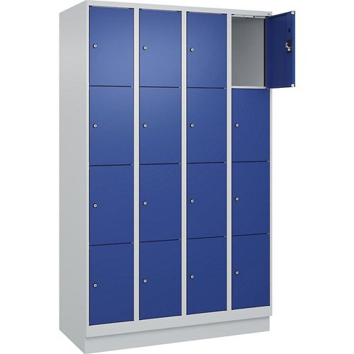 4068192028055 - 4er-Schließfachschrank Evolo PLUS 4 Abteile lichtgrau enzianblau B 1200 mm 16 Fächer mit Bodensockel Zylinderschloss 4068192028055 - 4er-Schließfachschrank Evolo PLUS 4 Abteile lichtgrau enzianblau B 1200 mm 16 Fächer mit Bodensockel Zylinderschloss