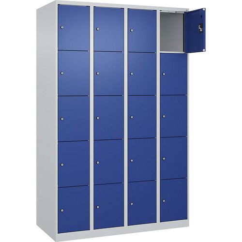 4068192008521 - 5er-Schließfachschrank Evolo PLUS 4 Abteile lichtgrau enzianblau B 1200 mm 20 Fächer mit Bodengleitern Zylinderschloss 4068192008521 - 5er-Schließfachschrank Evolo PLUS 4 Abteile lichtgrau enzianblau B 1200 mm 20 Fächer mit Bodengleitern Zylinderschloss