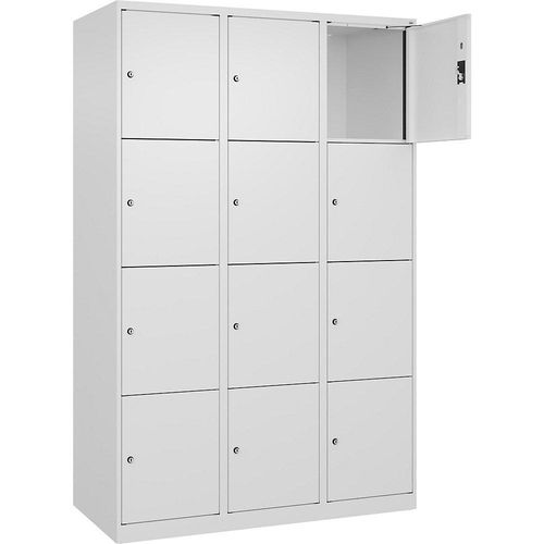 4068192007135 - 4er-Schließfachschrank Evolo PLUS 3 Abteile weiß B 1200 mm 12 Fächer mit Bodengleitern Zylinderschloss 4068192007135 - 4er-Schließfachschrank Evolo PLUS 3 Abteile weiß B 1200 mm 12 Fächer mit Bodengleitern Zylinderschloss