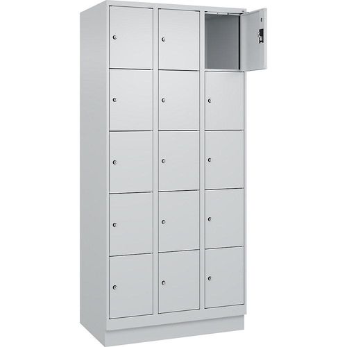 4068192025870 - 5er-Schließfachschrank Evolo PLUS 3 Abteile lichtgrau B 900 mm 15 Fächer mit Bodensockel Zylinderschloss 4068192025870 - 5er-Schließfachschrank Evolo PLUS 3 Abteile lichtgrau B 900 mm 15 Fächer mit Bodensockel Zylinderschloss