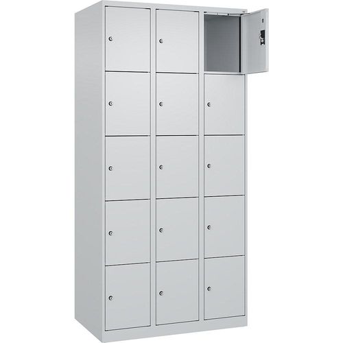 4068192006077 - 5er-Schließfachschrank Evolo PLUS 3 Abteile lichtgrau B 900 mm 15 Fächer mit Bodengleitern Zylinderschloss 4068192006077 - 5er-Schließfachschrank Evolo PLUS 3 Abteile lichtgrau B 900 mm 15 Fächer mit Bodengleitern Zylinderschloss