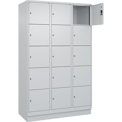 4068192027133 - 5er-Schließfachschrank Evolo PLUS 3 Abteile lichtgrau B 1200 mm 15 Fächer mit Bodensockel Zylinderschloss 4068192027133 - 5er-Schließfachschrank Evolo PLUS 3 Abteile lichtgrau B 1200 mm 15 Fächer mit Bodensockel Zylinderschloss