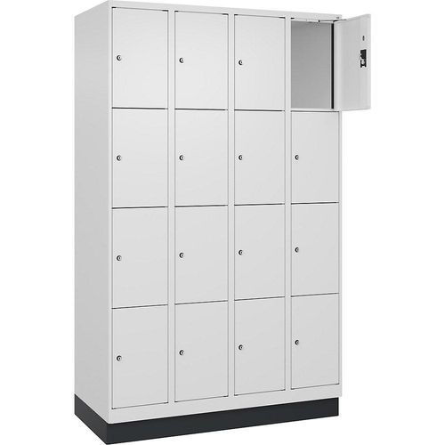 4068192028192 - 4er-Schließfachschrank Evolo PLUS 4 Abteile weiß B 1200 mm 16 Fächer mit Bodensockel Zylinderschloss 4068192028192 - 4er-Schließfachschrank Evolo PLUS 4 Abteile weiß B 1200 mm 16 Fächer mit Bodensockel Zylinderschloss