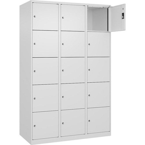 4068192007401 - 5er-Schließfachschrank Evolo PLUS 3 Abteile weiß B 1200 mm 15 Fächer mit Bodengleitern Zylinderschloss 4068192007401 - 5er-Schließfachschrank Evolo PLUS 3 Abteile weiß B 1200 mm 15 Fächer mit Bodengleitern Zylinderschloss