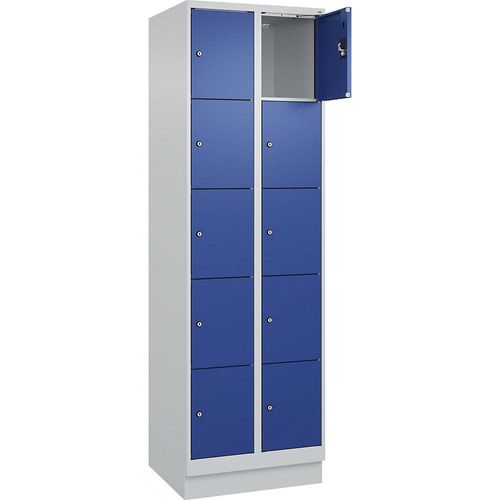 4068192023104 - 5er-Schließfachschrank Evolo PLUS 2 Abteile lichtgrau   enzianblau B 600 mm 10 Fächer mit Bodensockel Zylinderschloss