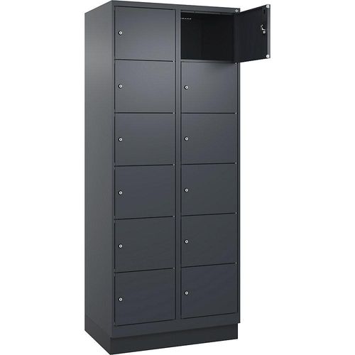 4068192024828 - 6er-Schließfachschrank Evolo PLUS 2 Abteile grau B 800 mm 12 Fächer mit Bodensockel Zylinderschloss