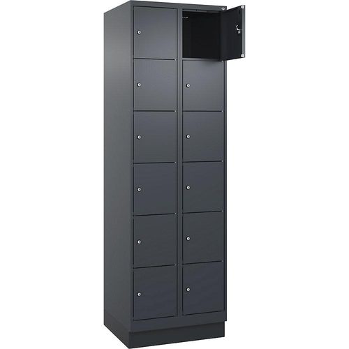 4068192023470 - 6er-Schließfachschrank Evolo PLUS 2 Abteile grau B 600 mm 12 Fächer mit Bodensockel Zylinderschloss