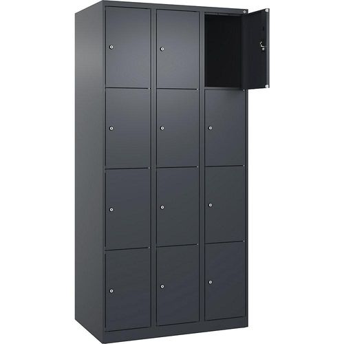 4068192005834 - 4er-Schließfachschrank Evolo PLUS 3 Abteile grau B 900 mm 12 Fächer mit Bodengleitern Zylinderschloss 4068192005834 - 4er-Schließfachschrank Evolo PLUS 3 Abteile grau B 900 mm 12 Fächer mit Bodengleitern Zylinderschloss