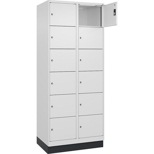 4068192024866 - 6er-Schließfachschrank Evolo PLUS 2 Abteile weiß B 800 mm 12 Fächer mit Bodensockel Zylinderschloss