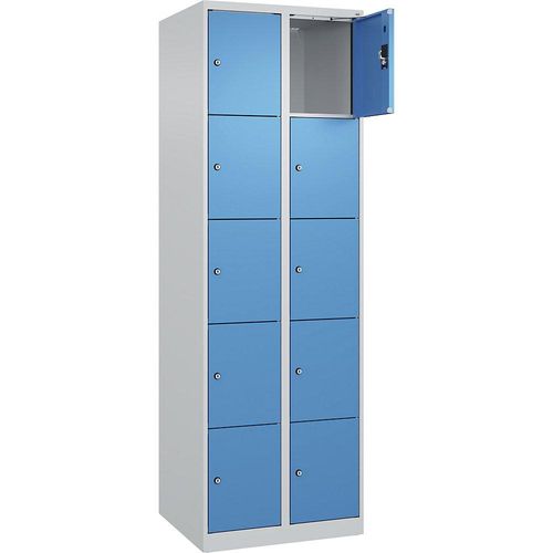 4068192003311 - 5er-Schließfachschrank Evolo PLUS 2 Abteile lichtgrau lichtblau B 600 mm 10 Fächer mit Bodengleitern Zylinderschloss 4068192003311 - 5er-Schließfachschrank Evolo PLUS 2 Abteile lichtgrau lichtblau B 600 mm 10 Fächer mit Bodengleitern Zylinderschloss