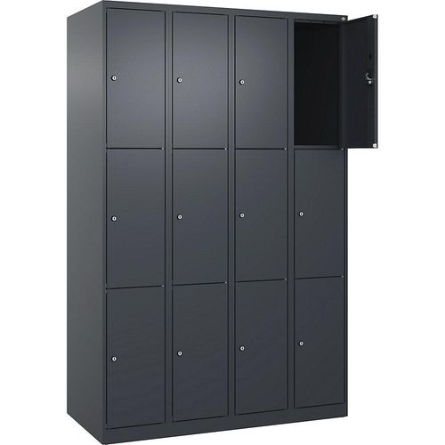 4068192008088 - 3er-Schließfachschrank Evolo PLUS 4 Abteile grau B 1200 mm 12 Fächer mit Bodengleitern Zylinderschloss 4068192008088 - 3er-Schließfachschrank Evolo PLUS 4 Abteile grau B 1200 mm 12 Fächer mit Bodengleitern Zylinderschloss