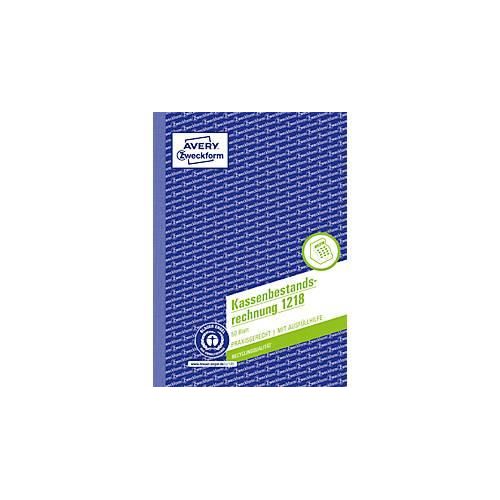 4004182012185 - Avery® Zweckform Kassenbestandsrechnung 1218 A5 mit Ausfüllhilfe ohne Durchschläge perforiert & gelocht Blauer Engel weiß 1 Buch mit 50 Blatt