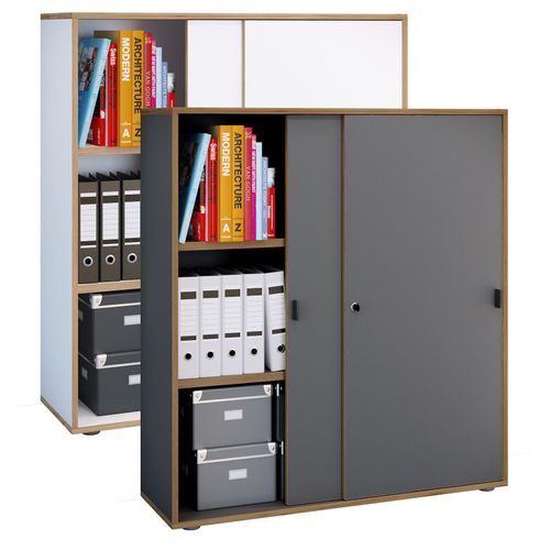 4051814444685 - Büroschrank mit 3 Fächern moderner Aktenschrank mit Schiebetüren Maße ca H 110 x B 100 x T 37 cm– Salia 3-Fach