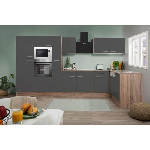 4260515339903 - Küchenprogramm Eiche York Winkelküche 370 cm inkl E-Geräte & Mineralite Einbauspüle grau 4260515339903 - Küchenprogramm Eiche York Winkelküche 370 cm inkl E-Geräte & Mineralite Einbauspüle grau