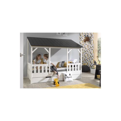 5420070231091 - VIPACK - Hausbett mit 90 x 200 cm Liegefläche und Bettschublade Korpus Weiß lackiert Dach in Schwa 5420070231091 - VIPACK - Hausbett mit 90 x 200 cm Liegefläche und Bettschublade Korpus Weiß lackiert Dach in Schwa