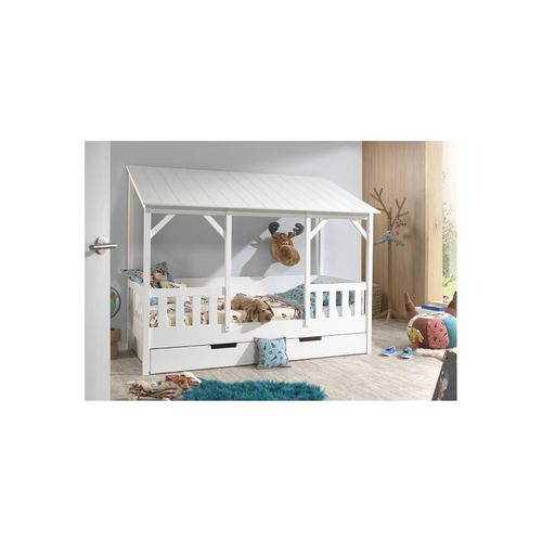 5420070231107 - VIPACK - Hausbett mit 90 x 200 cm Liegefläche und Bettschublade Korpus Weiß lackiert Dach in Weiß 5420070231107 - VIPACK - Hausbett mit 90 x 200 cm Liegefläche und Bettschublade Korpus Weiß lackiert Dach in Weiß