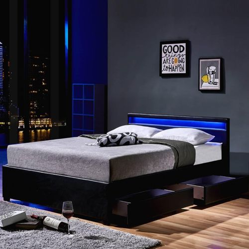 4058166164605 - HOME DELUXE LED Bett Nube mit Schubladen und Matratze 180 x 200cm - versch Ausführungen - Schwarz