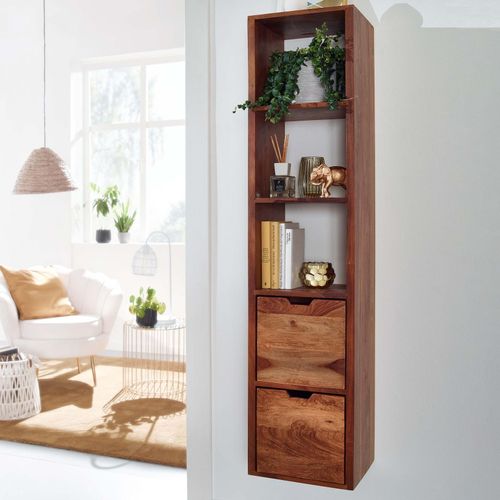 4251757711091 - Wandregal mit Schubladen 35x150x30 cm Sheesham Massivholz Hängeregal Großes Design Schweberegal Modern Regal Hängend Wohnzimmer Bücherregal Wand
