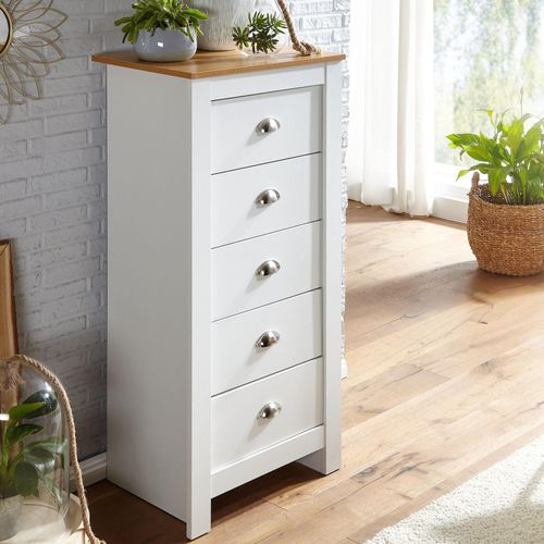 4251757706011 - Sideboard mit 5 Schubladen 53x114x39 cm Kommode Weiß Eiche Modern Design Anrichte Hoch Schmal Schubladenkommode Wohnzimmer - Finebuy 4251757706011 - Sideboard mit 5 Schubladen 53x114x39 cm Kommode Weiß Eiche Modern Design Anrichte Hoch Schmal Schubladenkommode Wohnzimmer - Finebuy