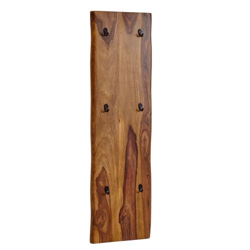 4251757710971 - Finebuy - Wandgarderobe Sheesham Massivholz   Metall 40x140x7 cm mit Baumkante Design Hakenleiste 2-Reihig Flurgarderobe Wand Garderobe Holz