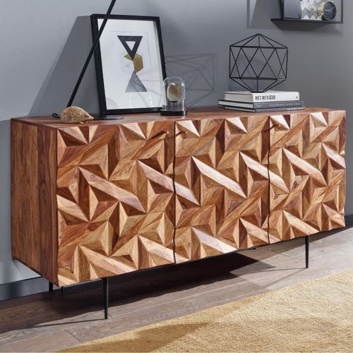 4251757710292 - Finebuy - Sideboard 144x72x47 cm Sheesham Massivholz   Metall Anrichte Kommode mit drei Türen Kommodenschrank Holz Modern Standschrank Wohnzimmer