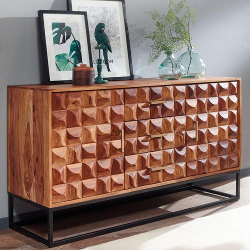 4251757710414 - Sideboard 145x81x45 cm Sheesham Massivholz   Metall Anrichte Kommode mit zwei Türen Kommodenschrank Holz Industrial Standschrank Wohnzimmer mit