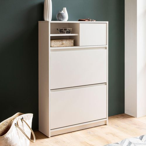 4251757723148 - Schuhschrank Weiß 71x110x24 cm Schuhkipper Geschlossen Schuhkommode Modern Flurschrank mit Ablage Schuhaufbewahrung Flurkommode für Schuhe Hoch
