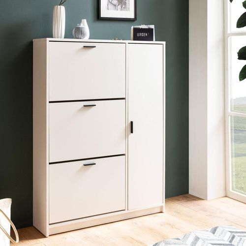4251757723117 - Schuhschrank Weiß 90x120x24 cm Schuhkipper Geschlossen Schuhkommode Modern Flurschrank mit Ablage Schuhaufbewahrung Flurkommode für Schuhe Hoch