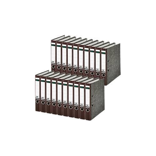 4002432489848 - Ordner LEITZ® 1050 DIN A4 Rückenbreite 52 mm Griffloch geklebtes Rückenschild klimaneutral Hartpappe 20 Stück braun