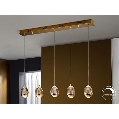 8435435316297 - Schuller Lighting - Schuller Roc - Integrierter led 5 Light Crystal Drop Bar Deckenanhänger Gold Bubble Effekt