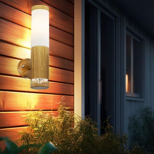 9007371495900 - Aussenleuchte Außenlampe Bewegungsmelder Edelstahl mit Bewegungsmelder Wandlampe Aussen Edelstahl Holz Optik mit Deko led 1x E27 BxH 85 x 35 cm