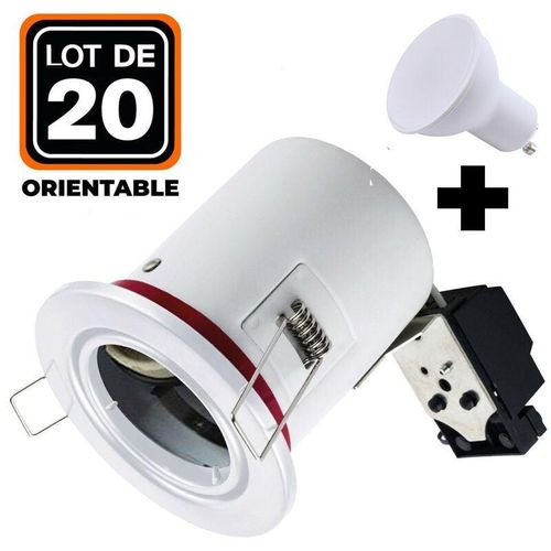 7061117275883 - Europalamp - 20 Spots bbc Orientable Blanc IP20 + Ampoule GU10 7W Blanc Neutre + Douille