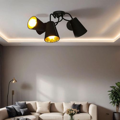 4255596653383 - Licht-erlebnisse - Deckenlampe Schwarz Gold verstellbar 5-flammig E27 Stoff Deckenleuchte Schlafzimmer Wohnzimmer - Schwarz Gold