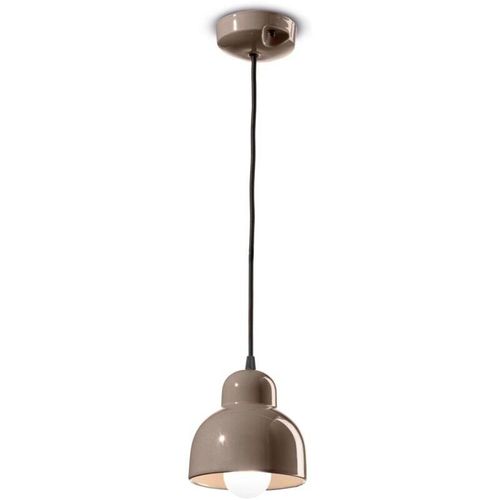 4255596706065 - Licht-erlebnisse - Hängelampe Keramik E27 ø 15 cm h max 136 cm Mokka rund Retro Design Keramiklampe