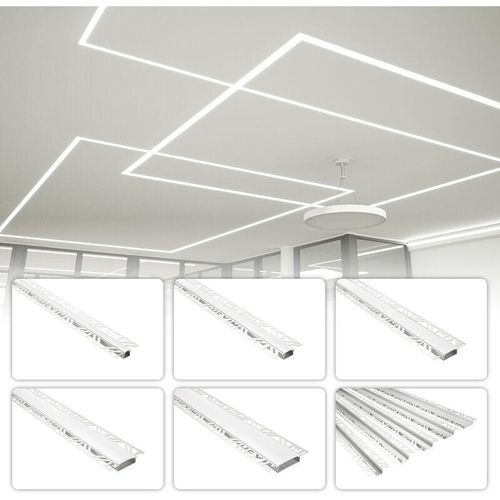 4251874698350 - Led Trockenbauprofil 2m Aluminium Profil Unterputz Lichtleiste für LED-Streifen inkl Abdeckung aled 3 - 30mm Leuchtbreite Montageabdeckung - Hexim