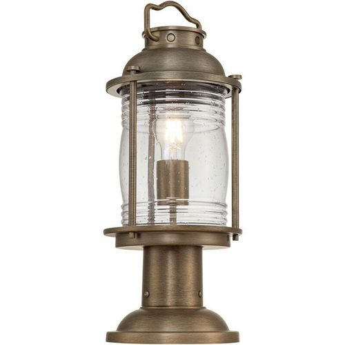 4255596728814 - Licht-erlebnisse - Sockelleuchte Aluminium Glas E27 IP44 471 cm hoch in Bronze brüniert rund Vintage Stehlampe außen