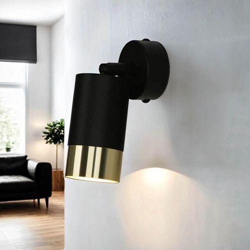 4255596688866 - Licht-erlebnisse - Wandleuchte Aluminium GU10 verstellbar in Schwarz Gold