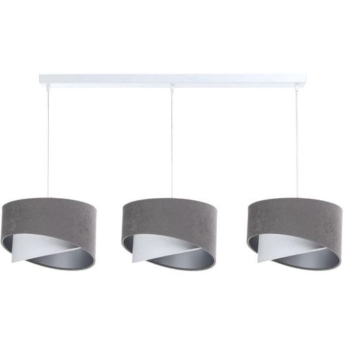 4255596669780 - Licht-erlebnisse - Hängeleuchte Stoff h max 94 cm in Weiß Grau Silber E27 3-flammig länglich Modern 4255596669780 - Licht-erlebnisse - Hängeleuchte Stoff h max 94 cm in Weiß Grau Silber E27 3-flammig länglich Modern