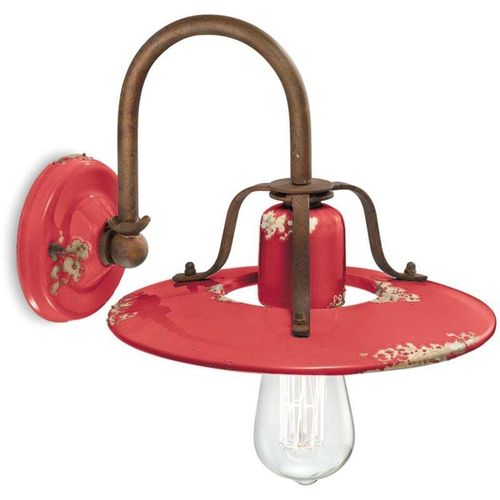 4255596706911 - Licht-erlebnisse - Wandlampe Metall Keramik 25 cm breit Rostbraun Rot Shabby Antik E27 Vintage Keramikleuchte