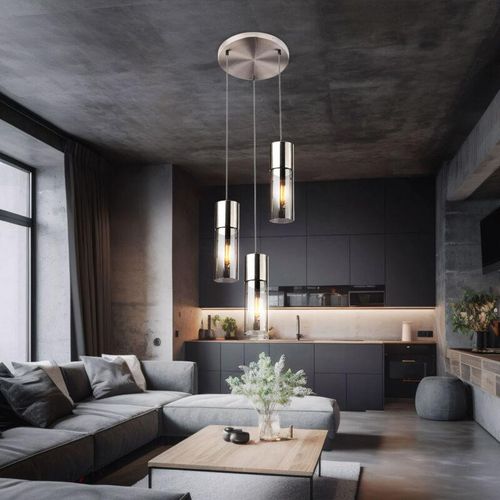 9007371514199 - - Hängeleuchte Rauchglas 3 Flammig Pendelleuchte nickelfarben Esszimmerleuchte Glas Metall 3x E27 Fassungen DxH 30x150 cm 9007371514199 - - Hängeleuchte Rauchglas 3 Flammig Pendelleuchte nickelfarben Esszimmerleuchte Glas Metall 3x E27 Fassungen DxH 30x150 cm