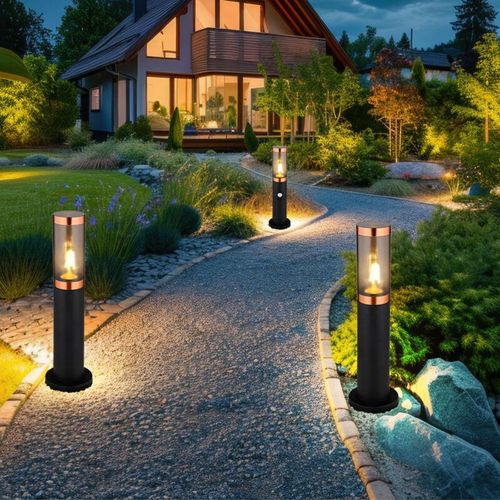 9007371498871 - Sockelleuchte Standleuchte Außenbeleuchtung rauch Kupfer Außen mit Bewegungsmelder Garten Stehlampe Edelstahl Kunststoff 1x E27 DxH 76x45 cm3er