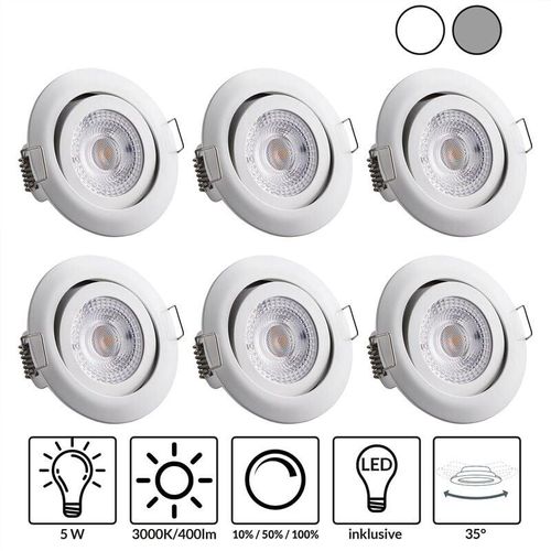 4250525373288 - Einbaustrahler 6er Set led Flach 68mm Dimmbar Schwenkbar Warmweiß 3000K Rund 230V Spots Deckenspots Einbauleuchten Deckenstrahler Lampe weiß - Monzana