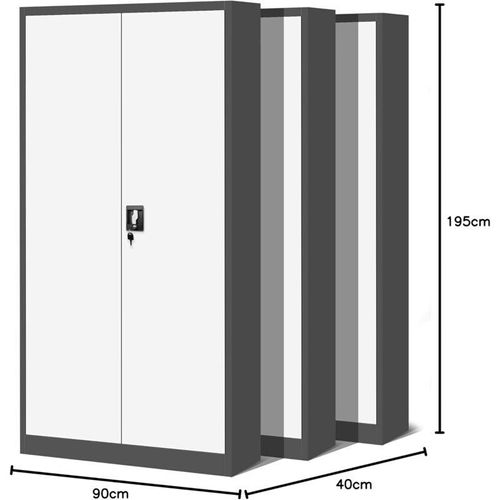 5902560333732 - 3er Set Aktenschrank C001H Büroschrank Metallschrank Stahlschrank Werkzeugschrank Stahlblech Pulverbeschichtet Flügeltürschrank Abschließbar 195 cm x