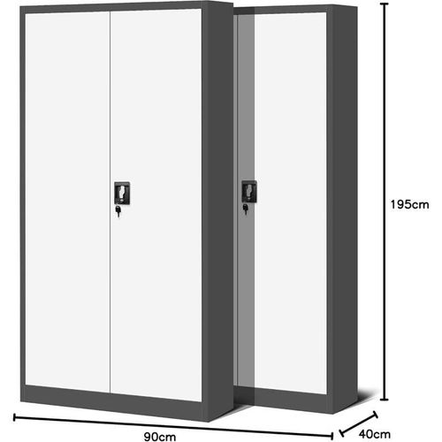 5902560333701 - 2er Set Aktenschrank C001H Büroschrank Metallschrank Stahlschrank Werkzeugschrank Stahlblech Pulverbeschichtet Flügeltürschrank Abschließbar 195 cm x