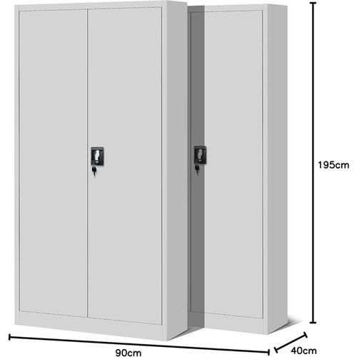 5902560331196 - 2er Set Aktenschrank C001H Büroschrank Metallschrank Stahlschrank Werkzeugschrank Stahlblech Pulverbeschichtet Flügeltürschrank Abschließbar 195 cm x