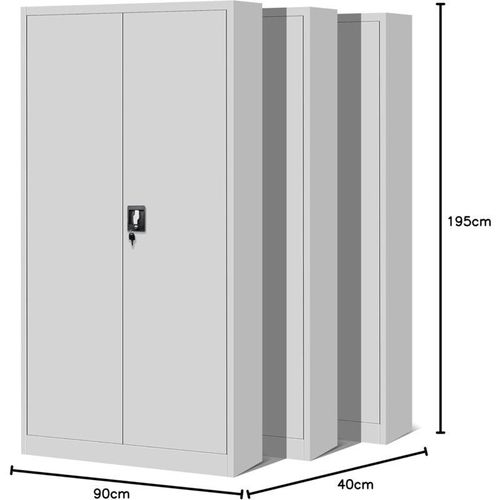 5902560333343 - 3er Set Aktenschrank C001H Büroschrank Metallschrank Stahlschrank Werkzeugschrank Stahlblech Pulverbeschichtet Flügeltürschrank Abschließbar 195 cm x