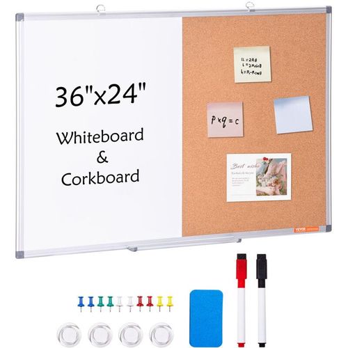 0197988407492 - Vevor - 36 x 24 Whiteboard & Korktafel-Kombination mit Aluminiumrahmen – 2-in-1 magnetische trocken abwischbare Pinnwand zur Wandmontage – Ideal