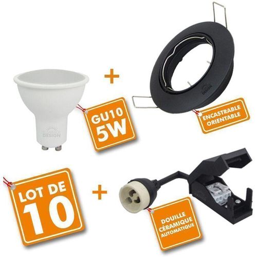 3700710826873 - Eclairage Design - 10er Set schwarz orientierbarer LED-Einbaustrahler mit GU10-Glühbirne 230V 5W Température de Couleur Blanc chaud 2700K