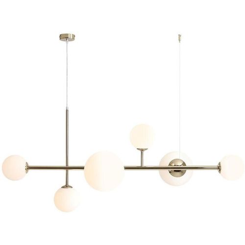 4255596682987 - Licht-erlebnisse - Hängeleuchte Metall Glas E14 h max 110 cm in Gold Weiß 4-flammig Kugelschirm Modern Pendelleuchte