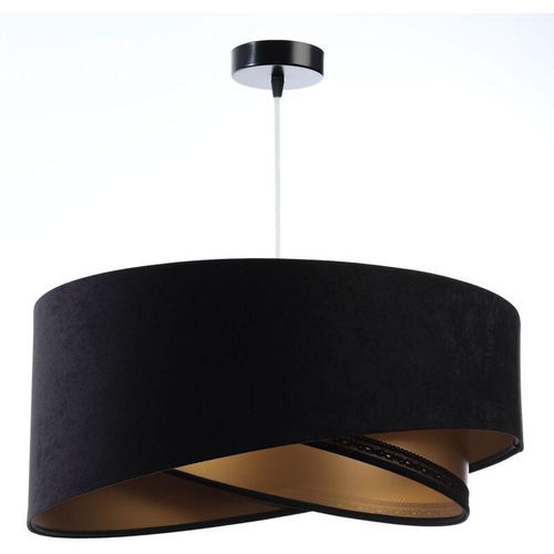 4255596668998 - Licht-erlebnisse - Pendelleuchte Stoff Metall E27 d 50 cm h max 102 cm in Schwarz Gold rund Modern Hängelampe